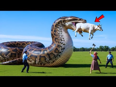 Fearless Rescue Officers Subdue Massive Python to Protect Helpless Cattle!