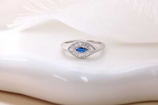 Sterling Silver Baguette Evil Eye Ring - Sapphire Evil Eye Ring - Unique Eye Ring - Sterling Eye Ring for Protection - Evil Eye Jewelry - Etsy