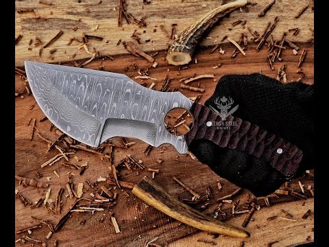 Damascus VG10 Steel Tracker Knife | Red Micarta Handle | Handmade Knife by StagSteelKnives