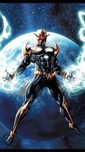Richard Rider 🚀✨, known as Nova, is one of Marvel’s most powerful cosmic heroes. Chosen by the dying Rhomann Dey, Richard was granted the Nova Force, transforming an ordinary teenager into an interstellar protector and member of the legendary Nova Corps 🌌🛡️. Over time, Richard evolved from a rookie hero into the last surviving Nova, wielding the full power of the Nova Force. His abilities include superhuman strength, near-invulnerability, flight, energy projection, and enhanced intelligence t