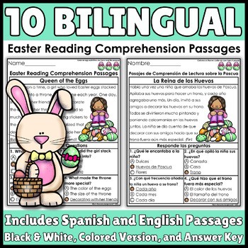 10 Bilingual Easter Reading Comprehension Passages | English & Spanish 1st Grade