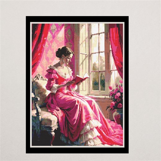 Victorian Lady Cross Stitch Pattern | Elegant Woman Reading (PDF Download) - Etsy New Zealand