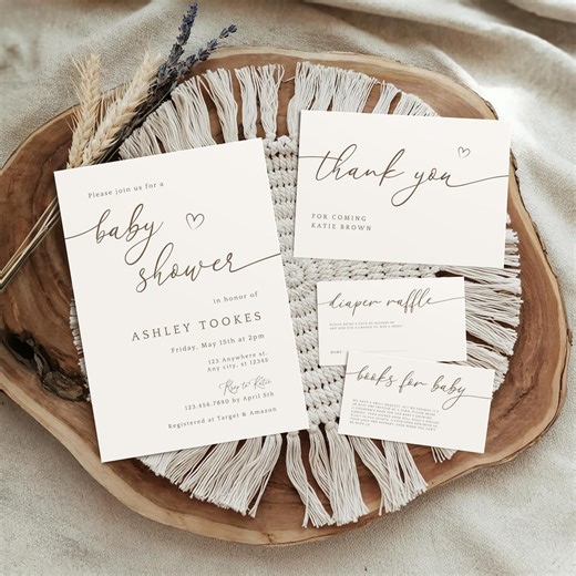 Editable Boho Baby Shower Invitation Bundle, Minimalist Gender Neutral Baby Invite Set, (digital Download) - Etsy