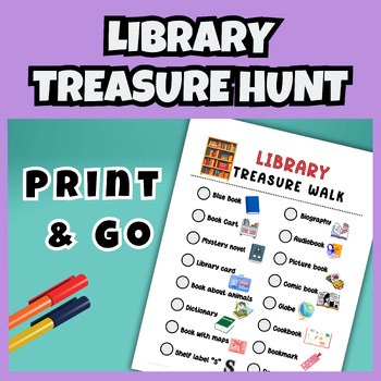Middle School Indoor Library Scavenger Hunt Printable Activity Plan Reading ELA