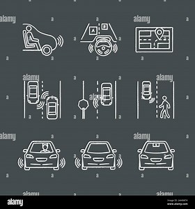 Autonomous car chalk icons set. Self-driving automobile. Sensors, video camera detecting road signs, pedestrians, other vehicles. Isolated vector chal Stock Vector Image & Art - Alamy