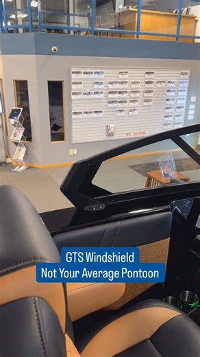 Sleek. Sporty. Elevated. The all new GTS windshield on the 2026 Premier 270 Intrigue brings performance style design to the pontoon world. More features coming soon 👀 | MarineMax Nisswa