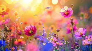 Scene of a flower with butterflies animation video looping motion