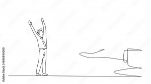 Self drawing animation of continuous one line drawing the businessman was excited to get roll of stamped paper from the giant hand. Award as the most successful businessman. Full length animated