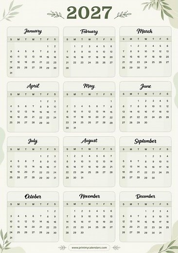 2027 Calendar Printable | Free PDF Download (US) landscape & portrait #newyear #2027 #newyear2027