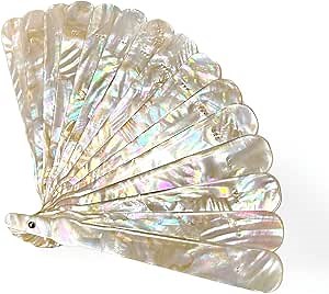Amazon.com: Generic Abalone Shell Folding Hand Held Fan Natural Mother of Pearl Inlay Queen Fan for Women 12.6"" x 7.9"" (Oil Flower Shell, White) : Clothing, Shoes & Jewelry
