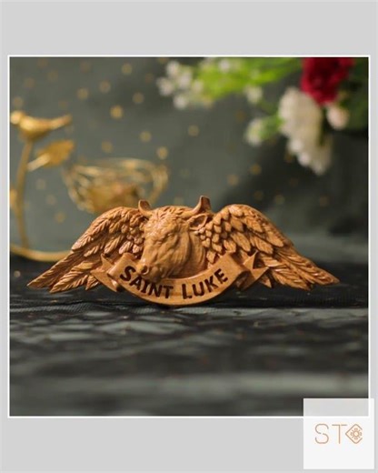 Saint Luke Catholic Wood Charm Hand Carved Gift for Confirmation First Communion Baptism Patron S...