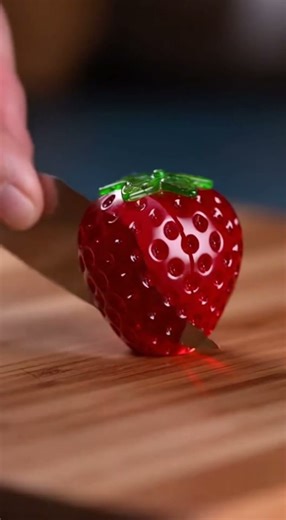 Glass Strawberry Cutting ASMR | Red Crystal Shards 🍓✨
