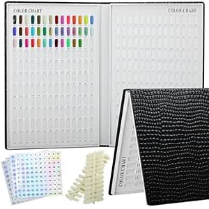 Professional 308 Nail Colors Chart with Number Labels, Black Nail Gel Polish Display Card Book, Nail Art Salon Display Booklet, Nail Color Swatches Nail Practice Card Design Board