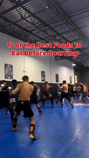 Adam Snyder | Strength Conditioning & Weight Cutting Coach on Instagram: "EAT. BEFORE. SPARRING. If you eat any of these 10 foods before sparring, you won’t have stomach discomfort, you won’t be sluggish, and you won’t struggle with cutting weight. The key is eating the right foods at the right times. Our fighters aim to eat 30-60 grams of fast-digesting carbs 30-60 min before training. That could look like this 👇 1. Banana 2. Apple Sauce 3. Rice Cakes 4. Sports Drink WITH Sugar 5. Mango 6. Gum