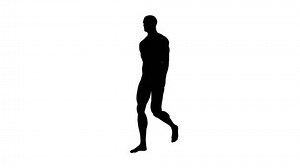 3D Render : a silhouette male character is walking on the white background with 360 degrees view