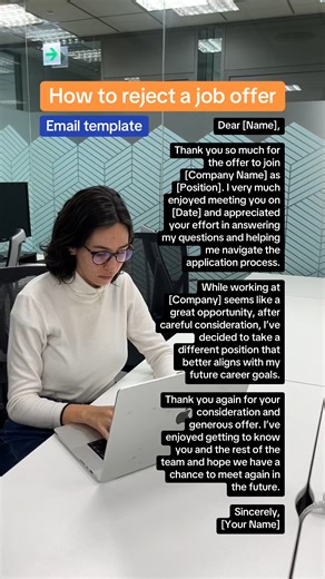 5.2K views · 43 reactions | You received a job offer but have already accepted another position? It's good practice to inform the hiring manager and thank them for the interview opportunity. Comment 'TEMPLATE' and we’ll send you the text version of the email (and additional tips) #joboffer #jobsearch #emailtemplate #careeradvice | Resume Genius | Facebook