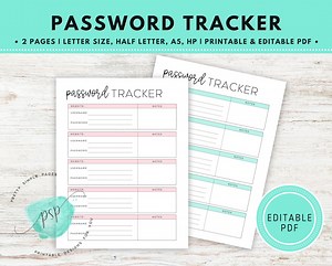 Editable Fillable Password Tracker, Password Log, Password Organizer, Password Keeper, Password List Keeper, Password Journal A5 Letter HP - Etsy