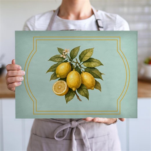 Vintage Botanical Lemon Kitchen Decor Modern Heritage Glass Cutting Board Cottagecore Serving Tray - Etsy