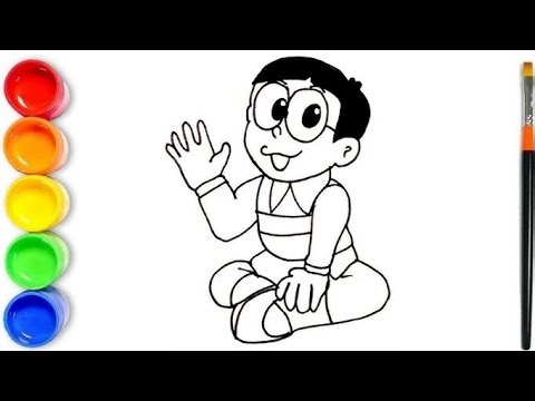 How to draw cute easy Nobita drawing | painting & colouring for kids | draw step by step-child art