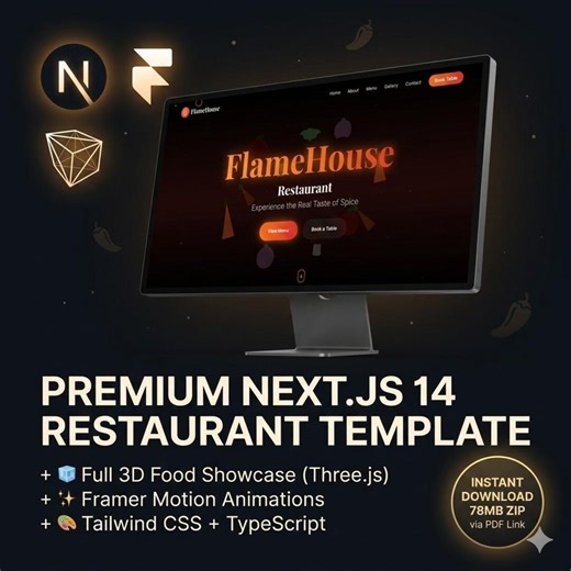 Restaurant Website Template |next.js 14| Three.js 3D Food UI | Tailwind CSS + Typescript - Etsy