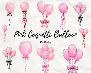 Pink Balloon Clip Art Bundle, Coquette Watercolour Ballon Clipart, 15 Pngs, Girl's Party Invite Art, Instant Download Balloon PNG Bundle - Etsy UK