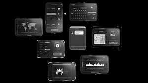 Animation of data processing on screens over black background | Premium Stock Video Footage