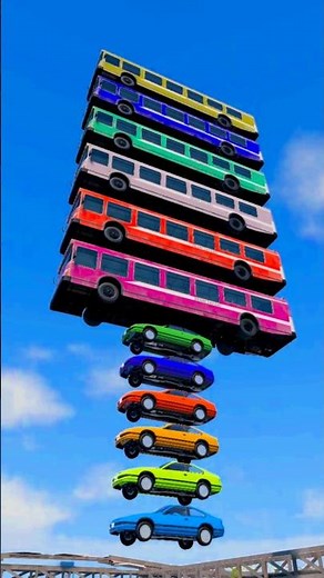 Super Mixed Rainbow Colour Cars & Buses Fall Crash BeamNG.Drive #beamng #beamngdrive #beamngshortsp