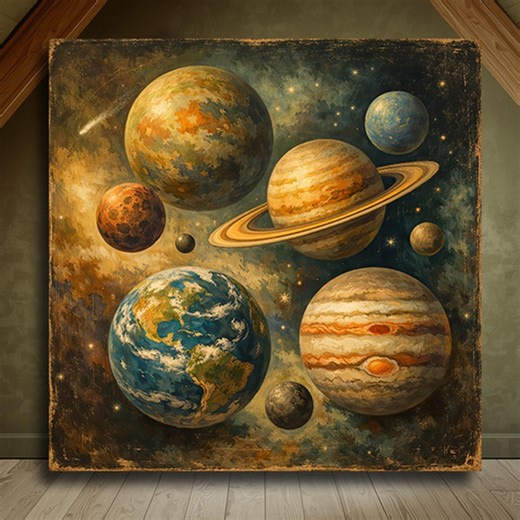 Solar System Wall Art, Cosmic Planets Canvas Print, Vintage Universe Painting, Astronomy Space Decor, Galaxy Wall Art - Etsy