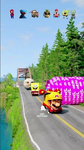 Spiderman, SpongeBob, Mario, & Shrek, Huggy Wuggy Go Wild in BeamNG Drive shorts