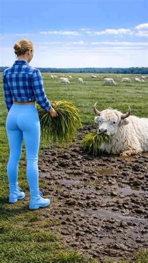 Girls Helping an Old Wild Bull in a Muddy Field | Kind Animal Rescue Scene