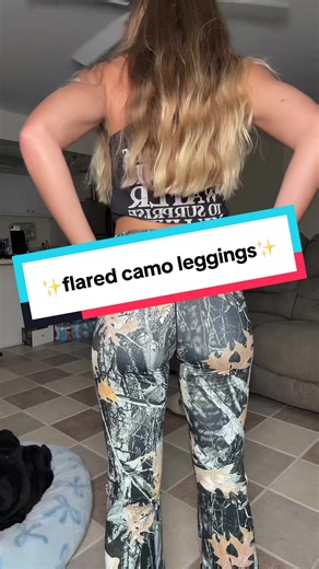These high-waisted flared camo leggings shape, smooth, and feel buttery soft. Style them up or keep it chill they make every outfit instantly cuter. #CamoStyle #FlaredLeggings #ComfyAndCute #TikTokShopCreatorPicks #tiktokshopholidayhaul