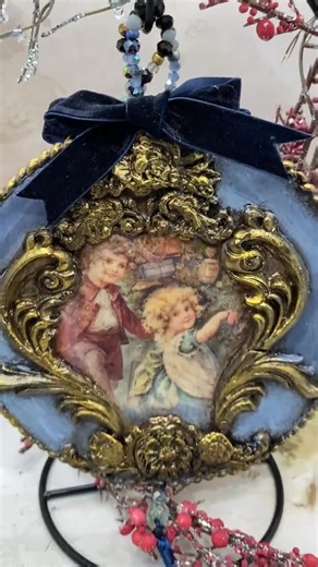 Handmade Victorian Christmas Ornament, Blue & Gold, Vintage Children Illustration - Etsy