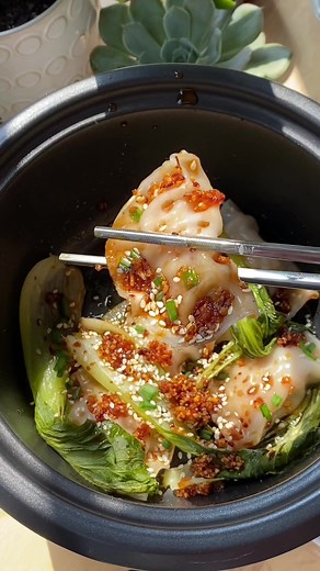 Simple Dumplings & Bok Choy made in the Rice Cooker ✨ I love making this recipe when im too tired or down in the dump. It’s effortless, balanced & nutritious! (Recipe below!) & don't forget to check out my new book, Compact Cooking for pre-order on Amazon, Walmart, Barnes & Noble, & Target! The link is also in my bio Recipe: Ingredients- 5-6 dumplings 6 leaves of baby bok choy 1 tbsp olive oil 3 tbsp water 1 tbsp chili crisp 1 tbsp soy sauce 1 tbsp chopped green onions 1 tsp sesame seeds Directi