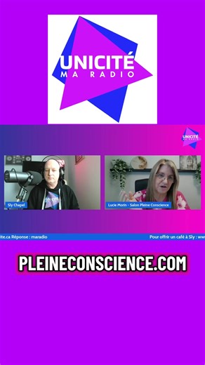 Entrevue avec la fondatrice du Salon Pleine Conscience Lucie Morin. 2 et 3 mai prochain à St-Hyacinthe Kiosque et conférence Radio Unicité aura son propre kiosque et Sly donnera également une conférence le 3 mai. #salon #pleineconscience #éveilspirituel #kiosque #exposant