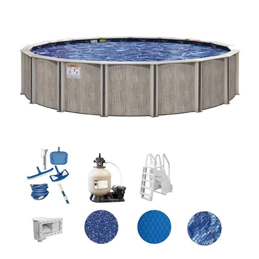 Check The Home Depot's Q&A Before Buying: Lomart Industries Aspen Wood 27 ft. Round 54 in. Deep Above Ground Deluxe Hard Sided Pool Package