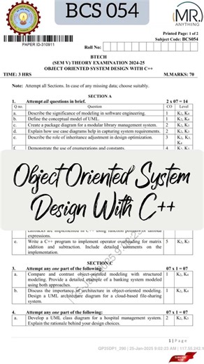 OOSD With C++ (BCS 054) | AKTU 3rd Year 2024-25 | Object Oriented System Design With C++ | #oosd