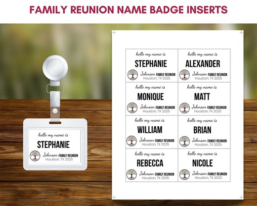 Family Reunion Name Tag Inserts Digital, Printable Reunion Badges, DIY Reunion Name Tags, Personalized Reunion, Instant Download - Etsy