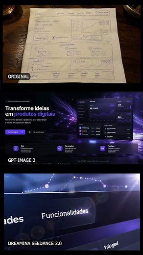Transformei um rascunho num site animado usando IA (GPT Image 2 + Seedance 2.0)