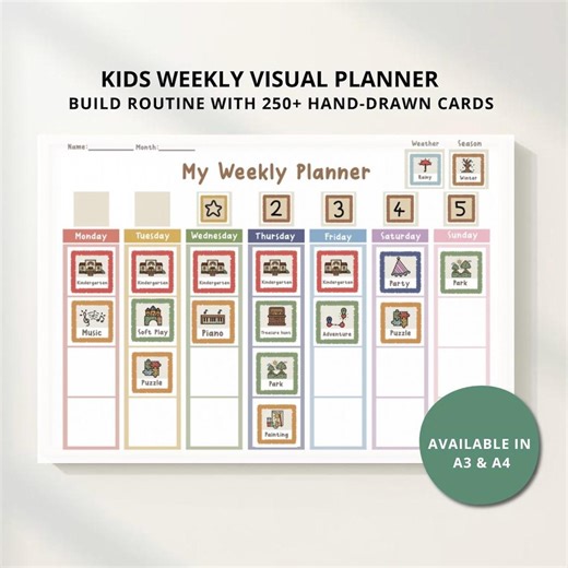 Kids Weekly Planner | Toddler Visual Chart, Homeschool Calendar (A4, A3 PDF Download) - Etsy