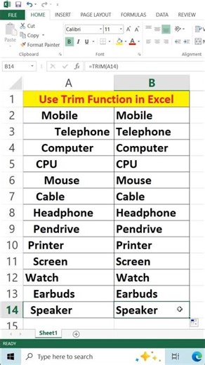 Remove Space Using Trim Function in Excel #shorts