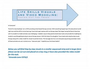Life Skills: "Taking Out the Trash" Step-by-step Visuals, Video Model, Worksheet