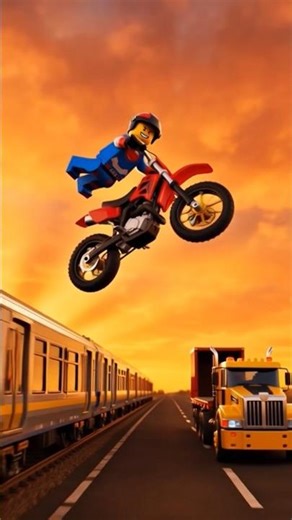 LEGO Motocross Superman Jump Over a Moving Train❗🔥🏍️ #lego #shorts #animation