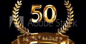 50th Anniversary Celebration. Golden 50 Years Anniversary Animation in Gold Color on the Transparent Background, Alpha Channel. Great for greetings, celebrations, events, and gifts.