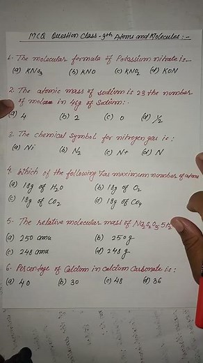 MCQ Class 9 Science Chapter-3 (Atoms And Molecules) || Important Term-2 MCQ 2022