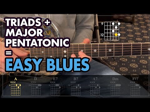 Mix triads & 1 major pentatonic shape to play an EASY blues composition in any key - Guitar Tutorial