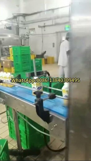 Fresh milk fully automatic gable top carton filling machine running in Maritania. slim type, 57*57mm