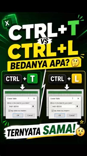 CTRL+T dan CTRL+L Ternyata Fungsinya Sama di Excel! 🤯 #tutorialexcel #excel #belajarexcel #tutorial