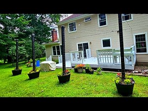 DIY STRING LIGHT POLE PLANTER WITH FLOWERS||DIY STRING LIGHTS OVER PATIO