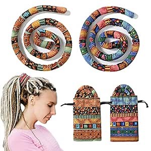 2PCS Spiral Lock Hair Ties with Storage Bag, Bendable Spriral Lock Hair Tie Dreadlock, Dreads Hair Tie, Lock Jewelry for Hair Dreadlocks, Ponytail Holders for Thick Curly Hair (26inch, Yellow and Colorful)