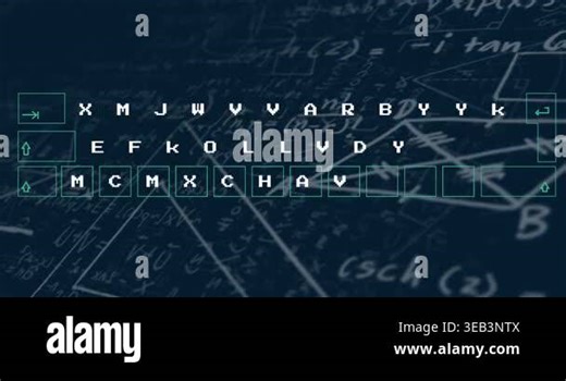 Animation of digital keyboard over mathematical equations on black background. Global science, computing and digital interface concept digitally generated video Stock Video Footage - Alamy